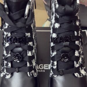 Karl Lagerfeld Black & White Tweed Lace-Up Ankle Boots